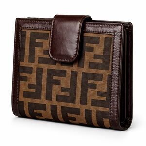Authentic Fendi Zucca Brown Canvas Leather Bifold Wallet Vintage FF Logo w/ Box